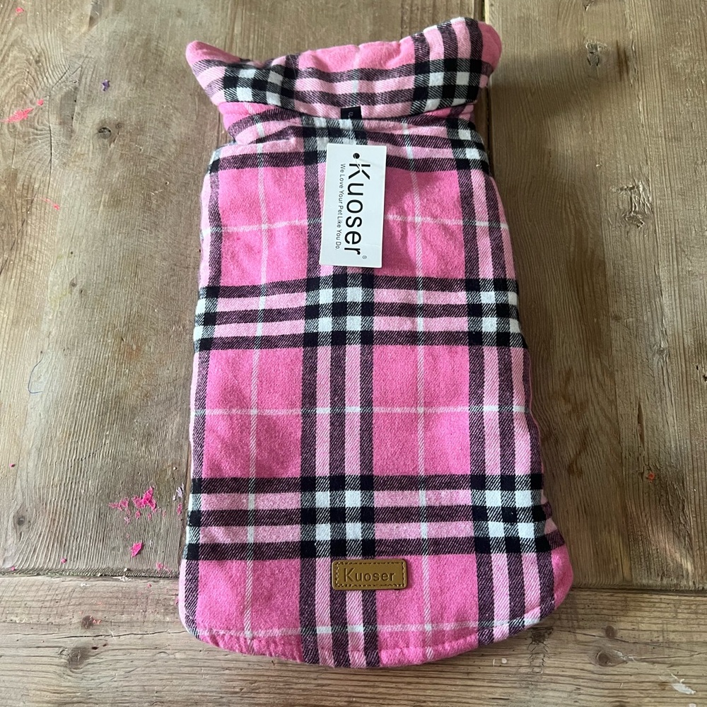 Kuoser Pink Plaid reversible Pet Jacket - Picture 3 of 10
